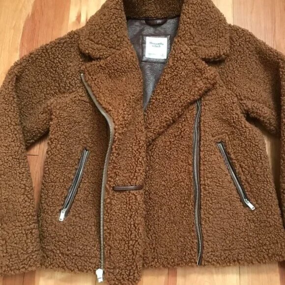 Abercrombie & Fitch Tan Sherpa Motorcycle Jacket Size S - Picture 12 of 15